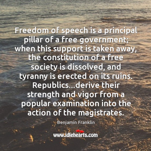 Freedom of speech is a principal pillar of a free government; when Society Quotes Image