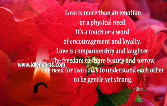 Love is more than an emotion or a physical need. Bns Picture Quote
