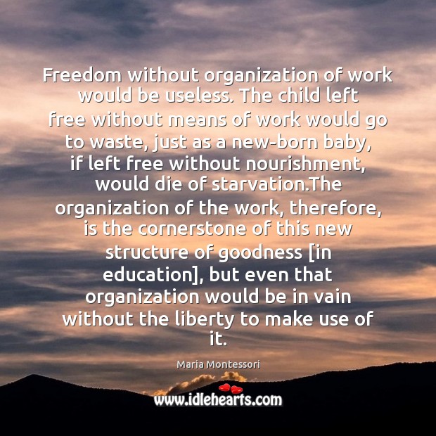 Freedom without organization of work would be useless. The child left free Maria Montessori Picture Quote