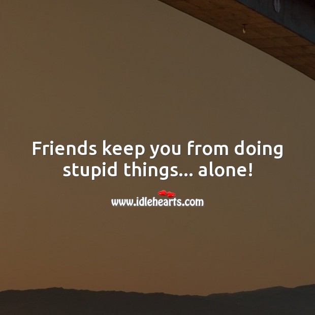 Friends keep you from doing stupid things… alone! Funny Friendship Quotes Image