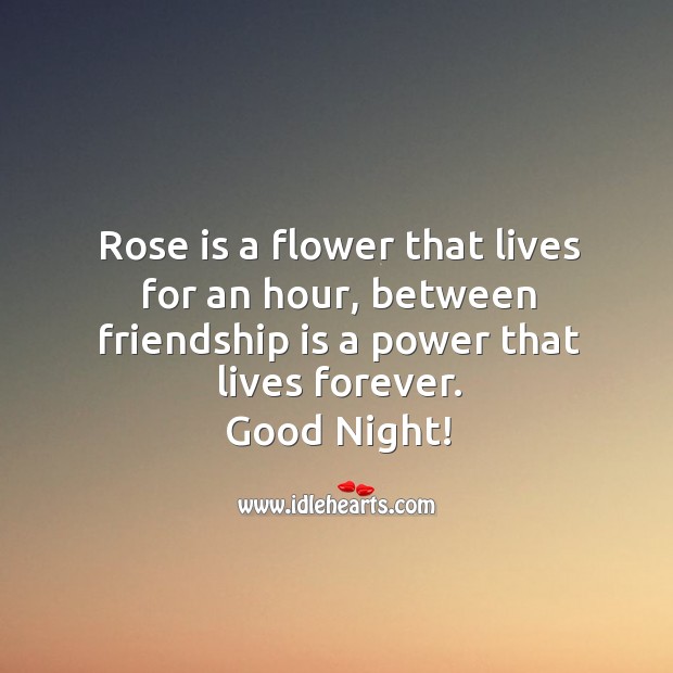 Friendship is a power that lives forever. Good night! Good Night Quotes Image