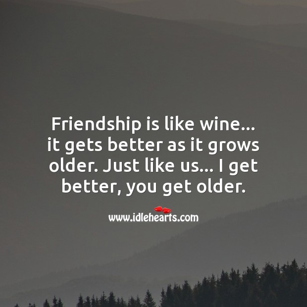 Friendship is like wine… it gets better as it grows older. Funny Friendship Quotes Image