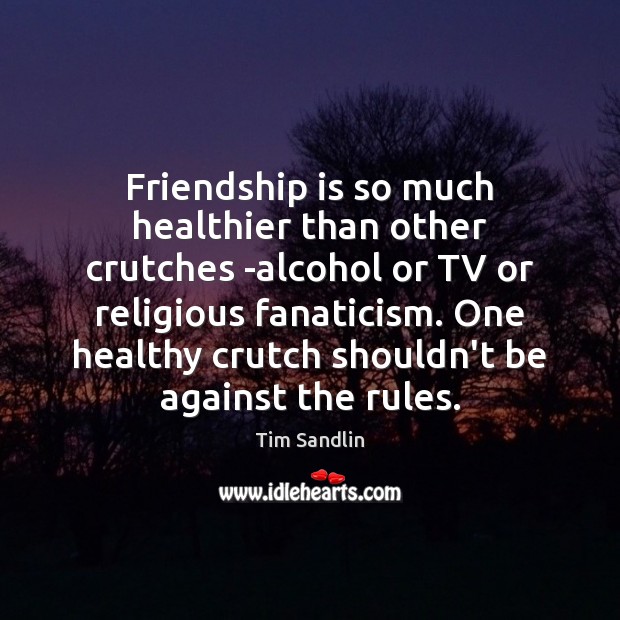 Friendship is so much healthier than other crutches -alcohol or TV or Tim Sandlin Picture Quote
