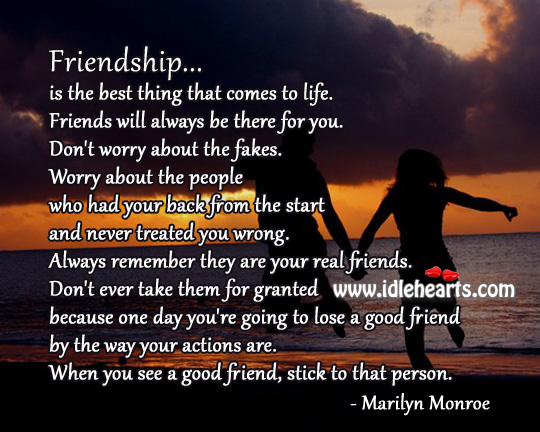 Friendship is the best thing that comes to life. Marilyn Monroe Picture Quote