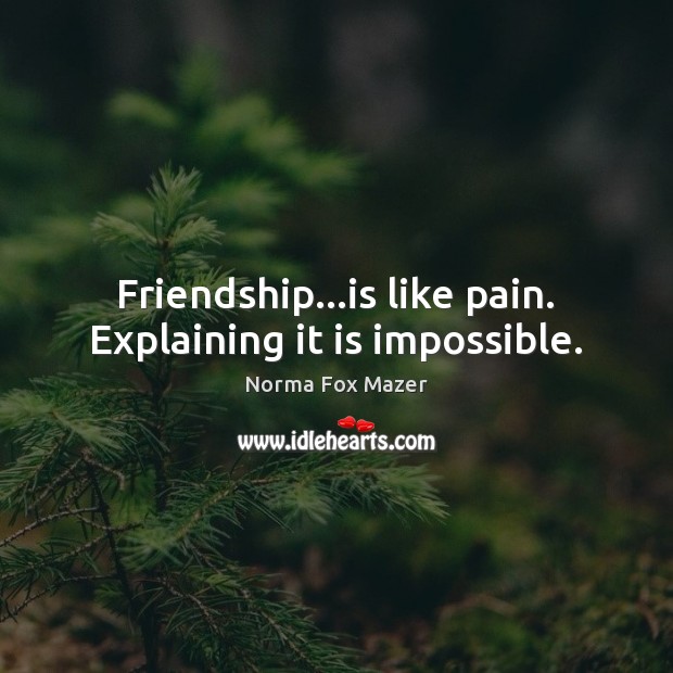 Friendship…is like pain. Explaining it is impossible. Norma Fox Mazer Picture Quote