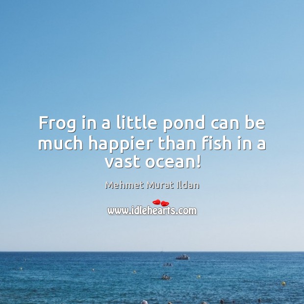 Frog in a little pond can be much happier than fish in a vast ocean! Mehmet Murat Ildan Picture Quote
