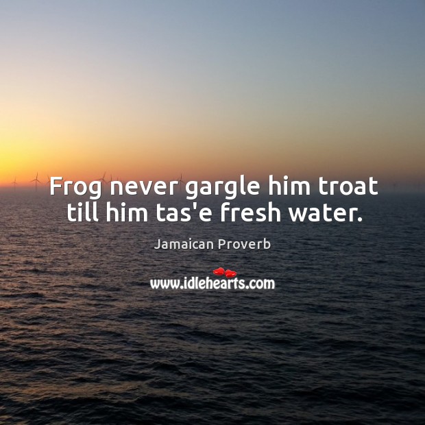 Frog never gargle him troat till him tas’e fresh water. Jamaican Proverbs Image