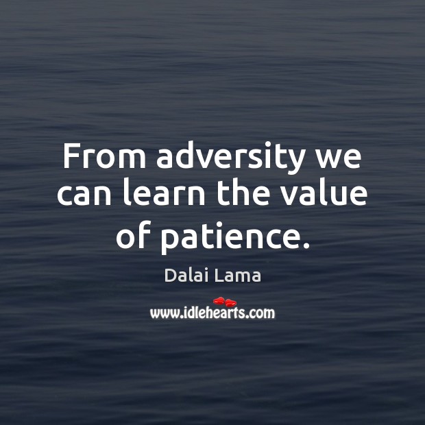 From adversity we can learn the value of patience. Dalai Lama Picture Quote