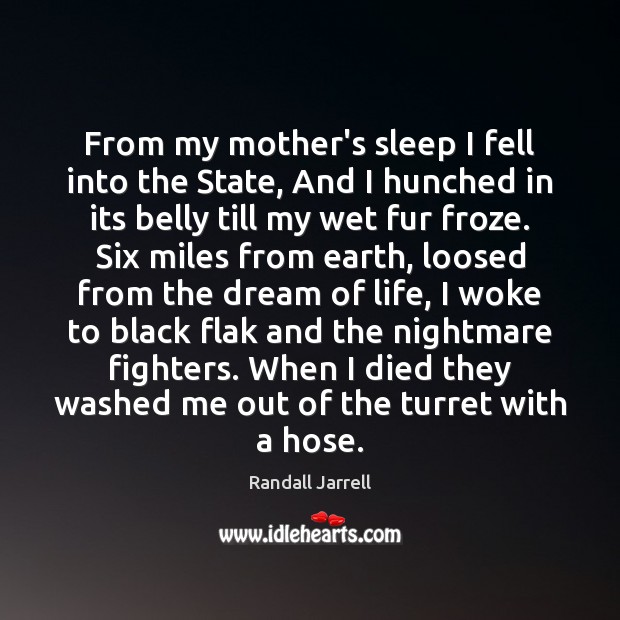 From my mother’s sleep I fell into the State, And I hunched Randall Jarrell Picture Quote