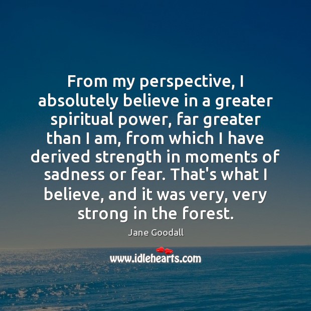 From my perspective, I absolutely believe in a greater spiritual power, far Jane Goodall Picture Quote