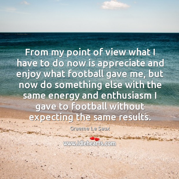 From my point of view what I have to do now is appreciate.. Graeme Le Saux Picture Quote