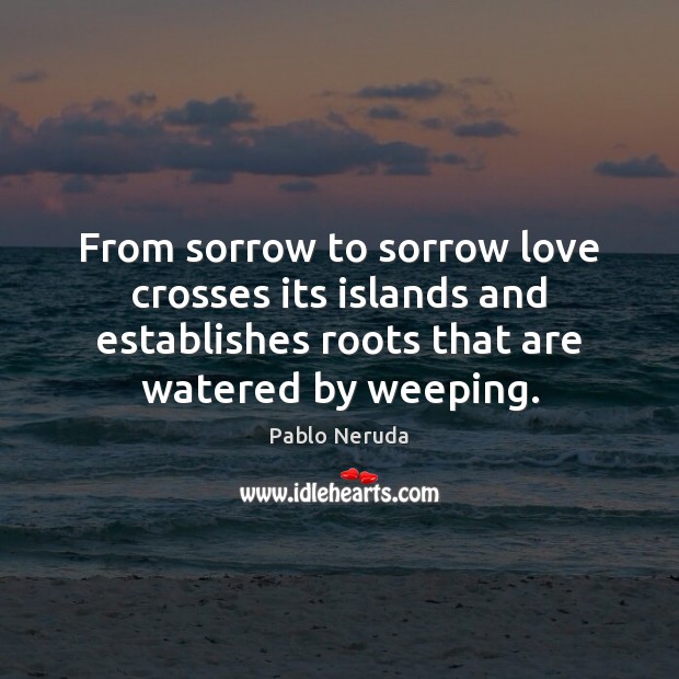 From sorrow to sorrow love crosses its islands and establishes roots that Pablo Neruda Picture Quote