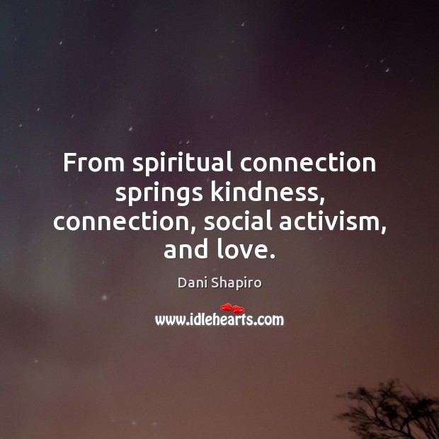 From spiritual connection springs kindness, connection, social activism, and love. Dani Shapiro Picture Quote