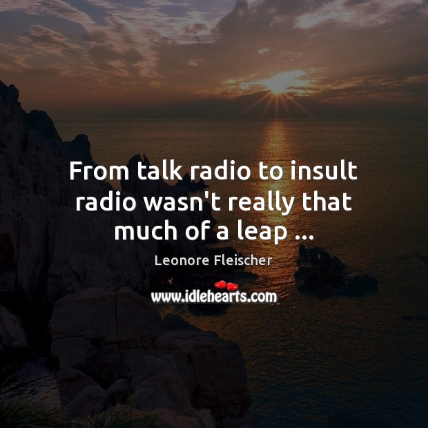 From talk radio to insult radio wasn’t really that much of a leap … Leonore Fleischer Picture Quote
