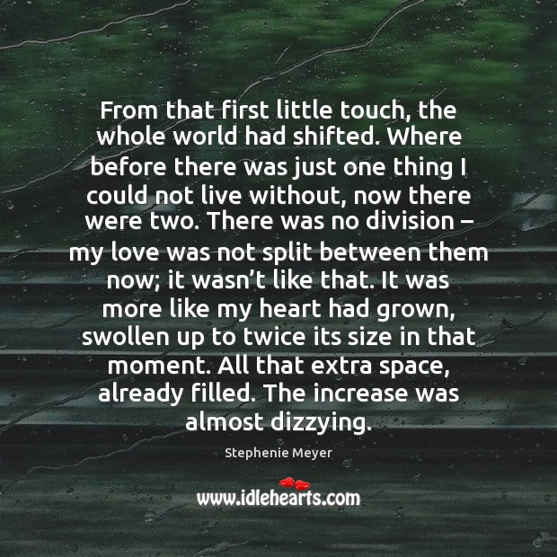 From that first little touch, the whole world had shifted. Where before Stephenie Meyer Picture Quote