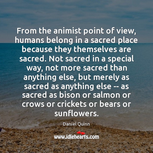 From the animist point of view, humans belong in a sacred place Daniel Quinn Picture Quote