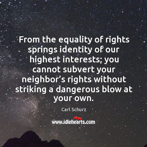 From the equality of rights springs identity of our highest interests; you cannot subvert Carl Schurz Picture Quote