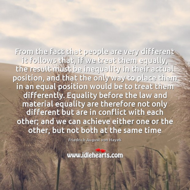 From the fact that people are very different it follows that, if Friedrich August von Hayek Picture Quote
