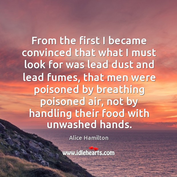 From the first I became convinced that what I must look for was lead dust and Alice Hamilton Picture Quote