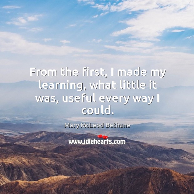 From the first, I made my learning, what little it was, useful every way I could. Mary McLeod Bethune Picture Quote
