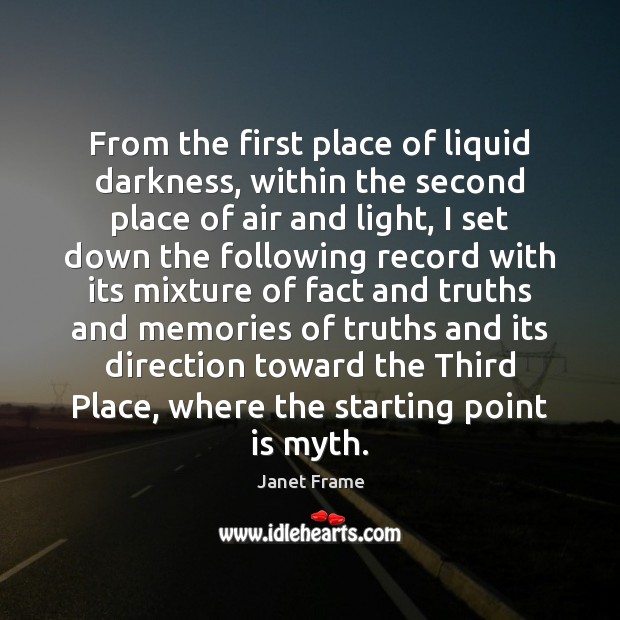 From the first place of liquid darkness, within the second place of Janet Frame Picture Quote