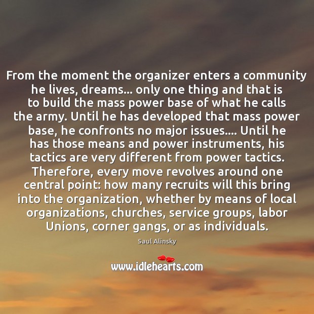 From the moment the organizer enters a community he lives, dreams… only Image