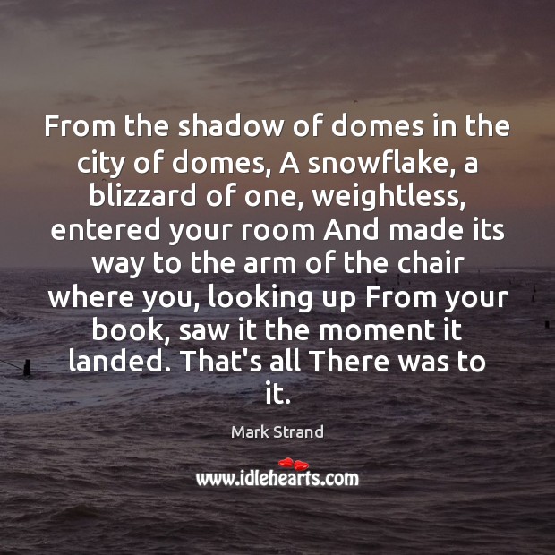 From the shadow of domes in the city of domes, A snowflake, Mark Strand Picture Quote