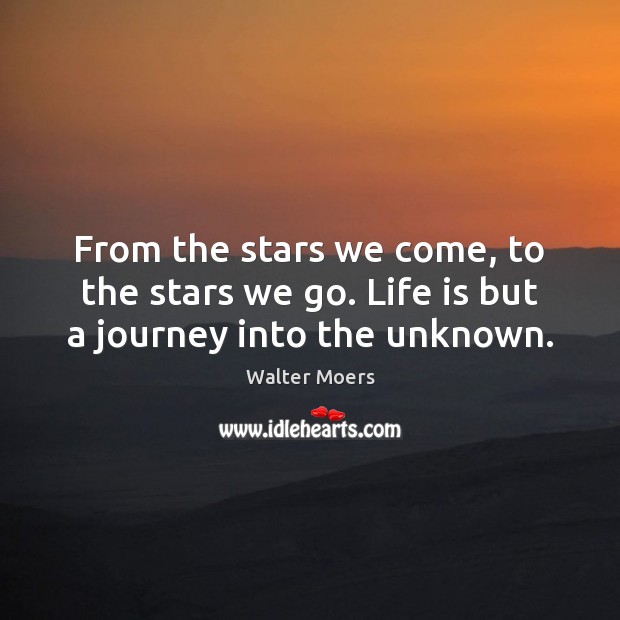 From the stars we come, to the stars we go. Life is but a journey into the unknown. Walter Moers Picture Quote