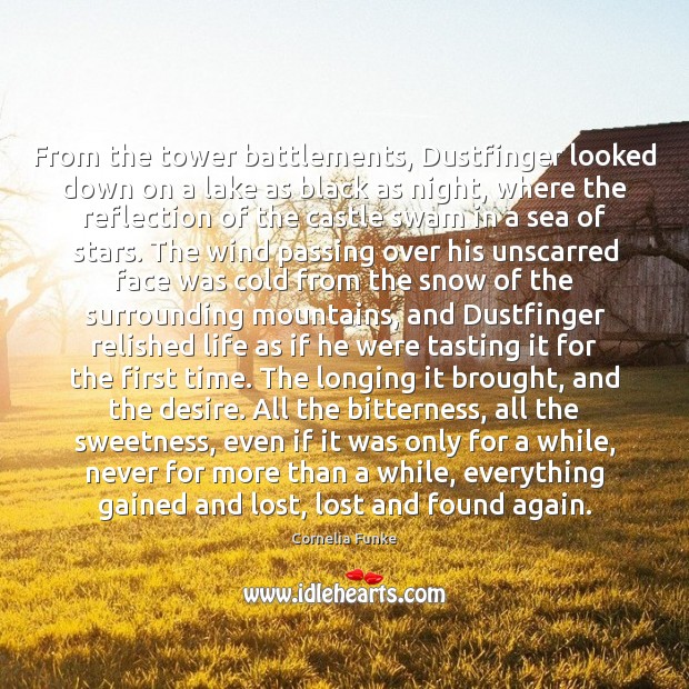 From the tower battlements, Dustfinger looked down on a lake as black Sea Quotes Image