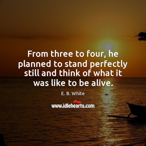 From three to four, he planned to stand perfectly still and think E. B. White Picture Quote
