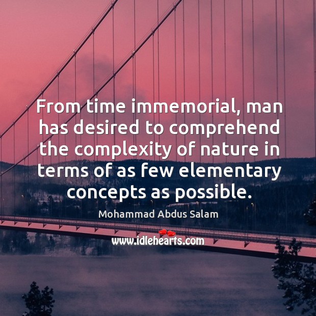 From time immemorial, man has desired to comprehend the complexity of nature in terms Mohammad Abdus Salam Picture Quote