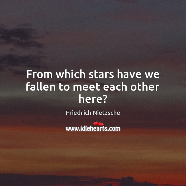 From which stars have we fallen to meet each other here? Friedrich Nietzsche Picture Quote
