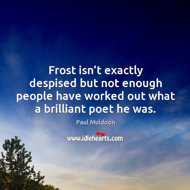 Frost isn’t exactly despised but not enough people have worked out what a brilliant poet he was. Paul Muldoon Picture Quote