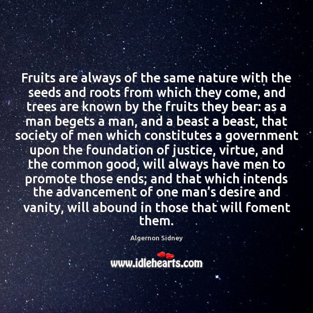 Fruits are always of the same nature with the seeds and roots Image