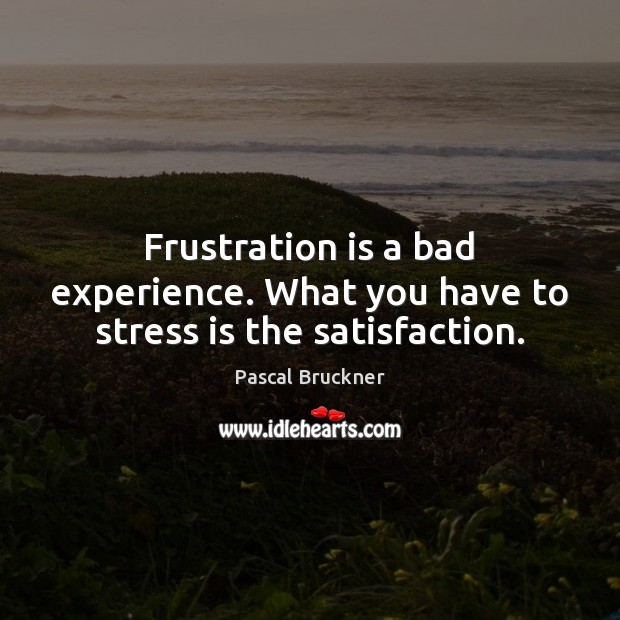 Frustration is a bad experience. What you have to stress is the satisfaction. Pascal Bruckner Picture Quote