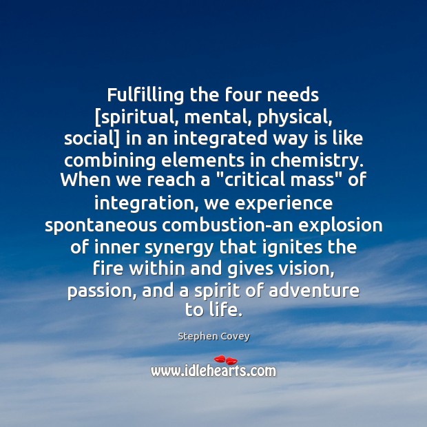 Fulfilling the four needs [spiritual, mental, physical, social] in an integrated way Image