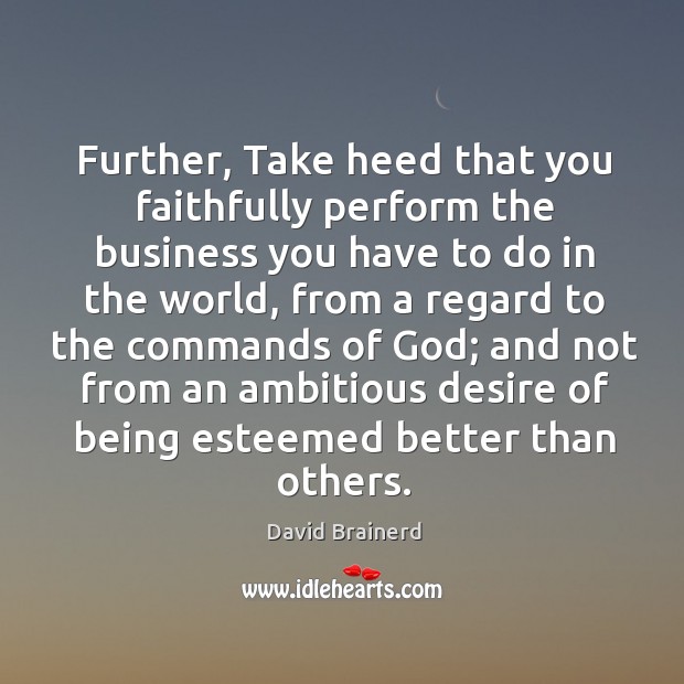 Further, take heed that you faithfully perform the business David Brainerd Picture Quote