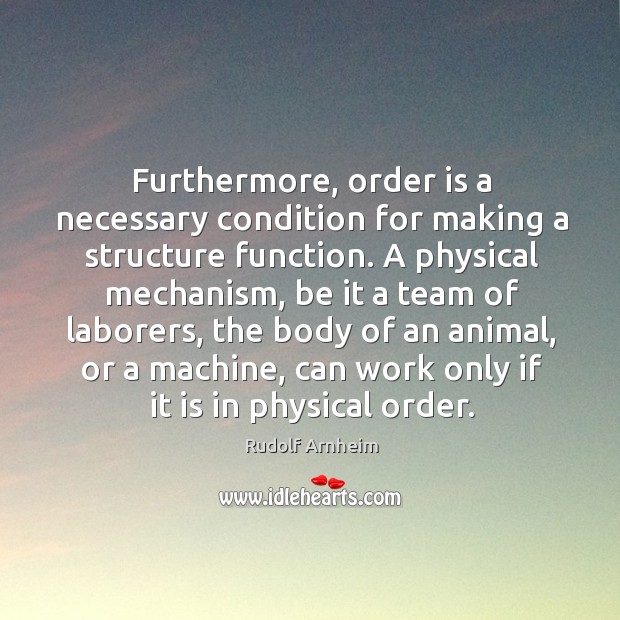Furthermore, order is a necessary condition for making a structure function. Rudolf Arnheim Picture Quote