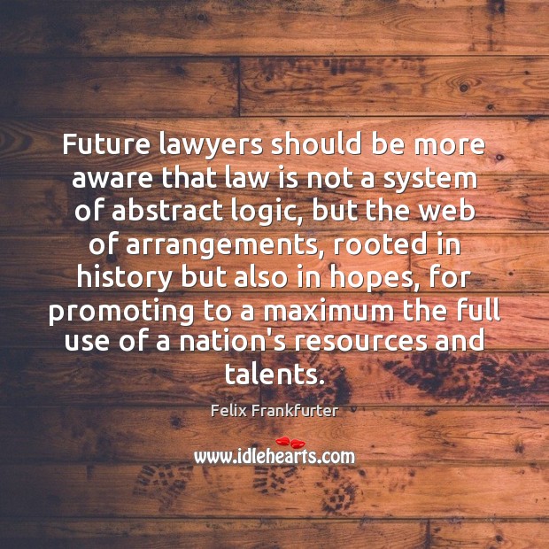 Future lawyers should be more aware that law is not a system Felix Frankfurter Picture Quote