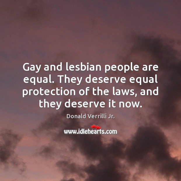 Gay and lesbian people are equal. They deserve equal protection of the Donald Verrilli Jr. Picture Quote