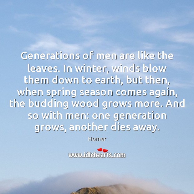 Generations of men are like the leaves. In winter, winds blow them Spring Quotes Image