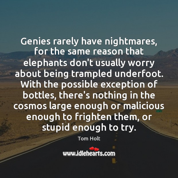 Genies rarely have nightmares, for the same reason that elephants don’t usually Tom Holt Picture Quote