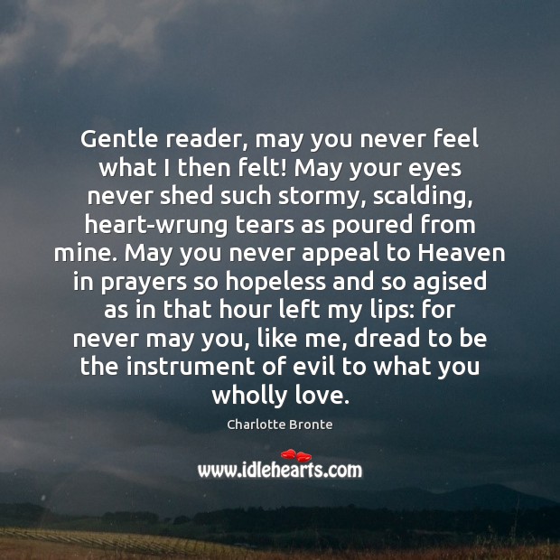 Gentle reader, may you never feel what I then felt! May your Charlotte Bronte Picture Quote