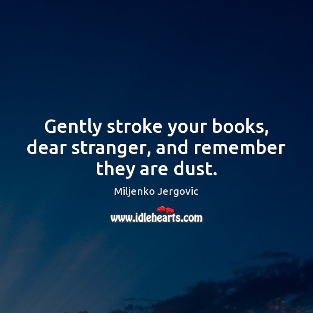Gently stroke your books, dear stranger, and remember they are dust. Image