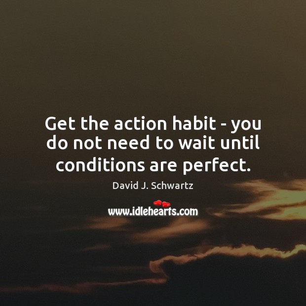 Get the action habit – you do not need to wait until conditions are perfect. David J. Schwartz Picture Quote