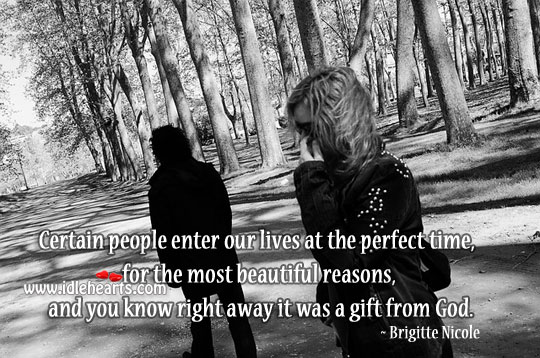 Certain people enter our lives at the perfect time Brigitte Nicole Picture Quote