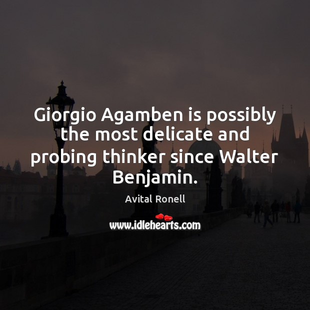 Giorgio Agamben is possibly the most delicate and probing thinker since Walter Benjamin. Avital Ronell Picture Quote
