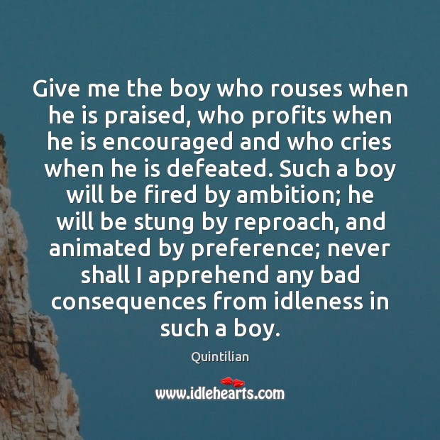 Give me the boy who rouses when he is praised, who profits Quintilian Picture Quote
