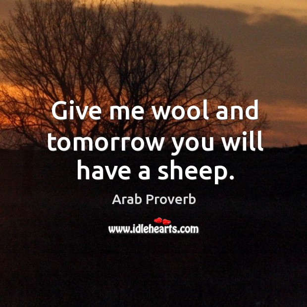 Give me wool and tomorrow you will have a sheep. Arab Proverbs Image