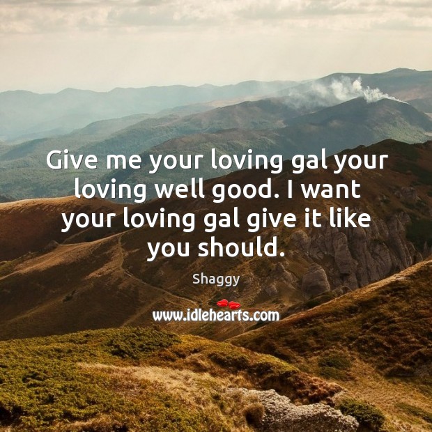 Give me your loving gal your loving well good. I want your loving gal give it like you should. Shaggy Picture Quote